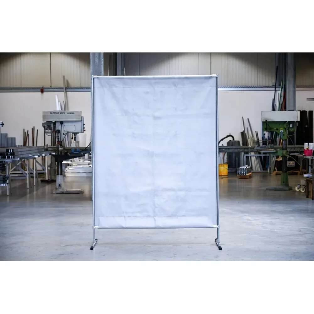 Schweisser-Schutzstellwand, Hitzeschutz-/Spritzerschutzdecke gemäss DIN EN 13501-1, BxH 1.400 x 2.000 mm, grau/silber