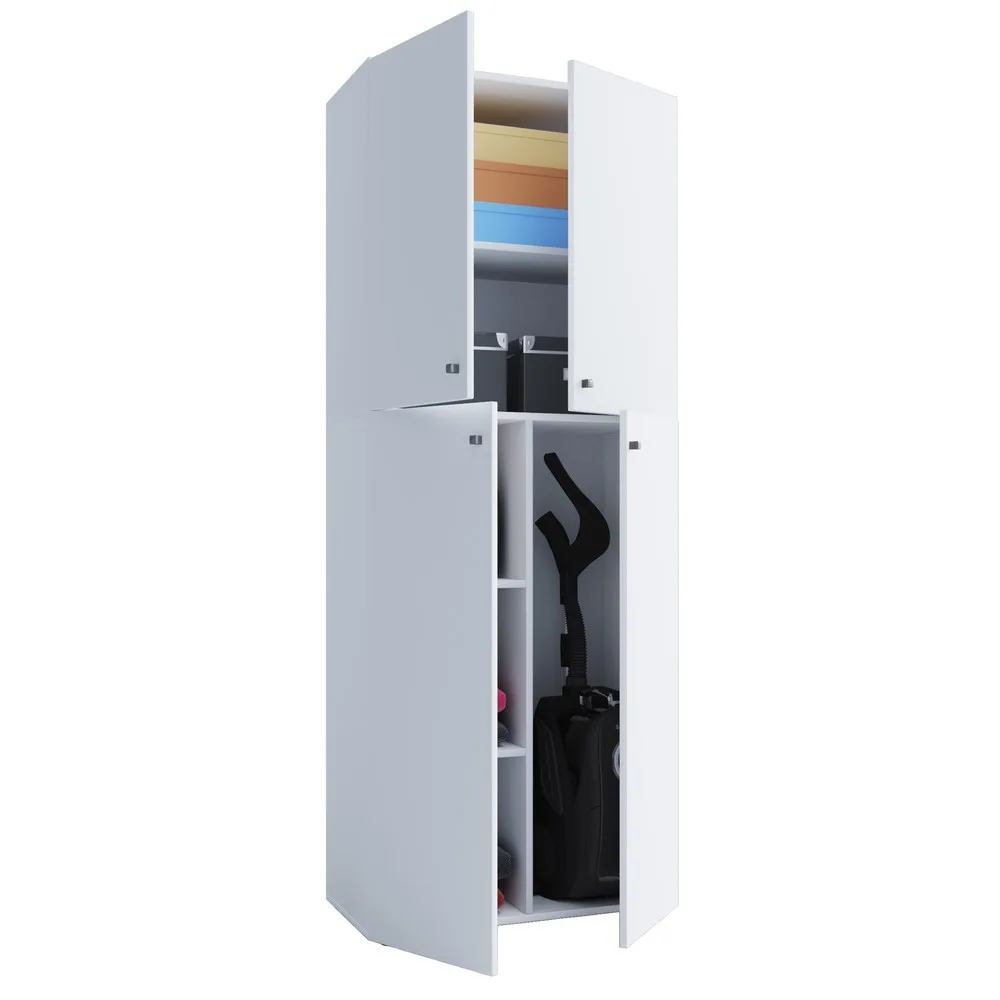 VCM - Holz Besenschrank Staubsauger Putzschrank Haushaltsschrank Drehtüren Lona, 70 CM, Weiss