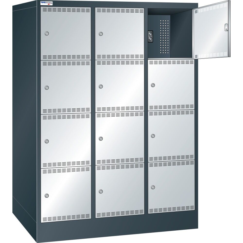 Thur Metall Akku-Ladeschrank mit Fächern, für E-Bike-Akkus, HxBxT 1790 mm x 1205 mm x 580 mm, Key Lock, anthrazitgrau/lichtgrau