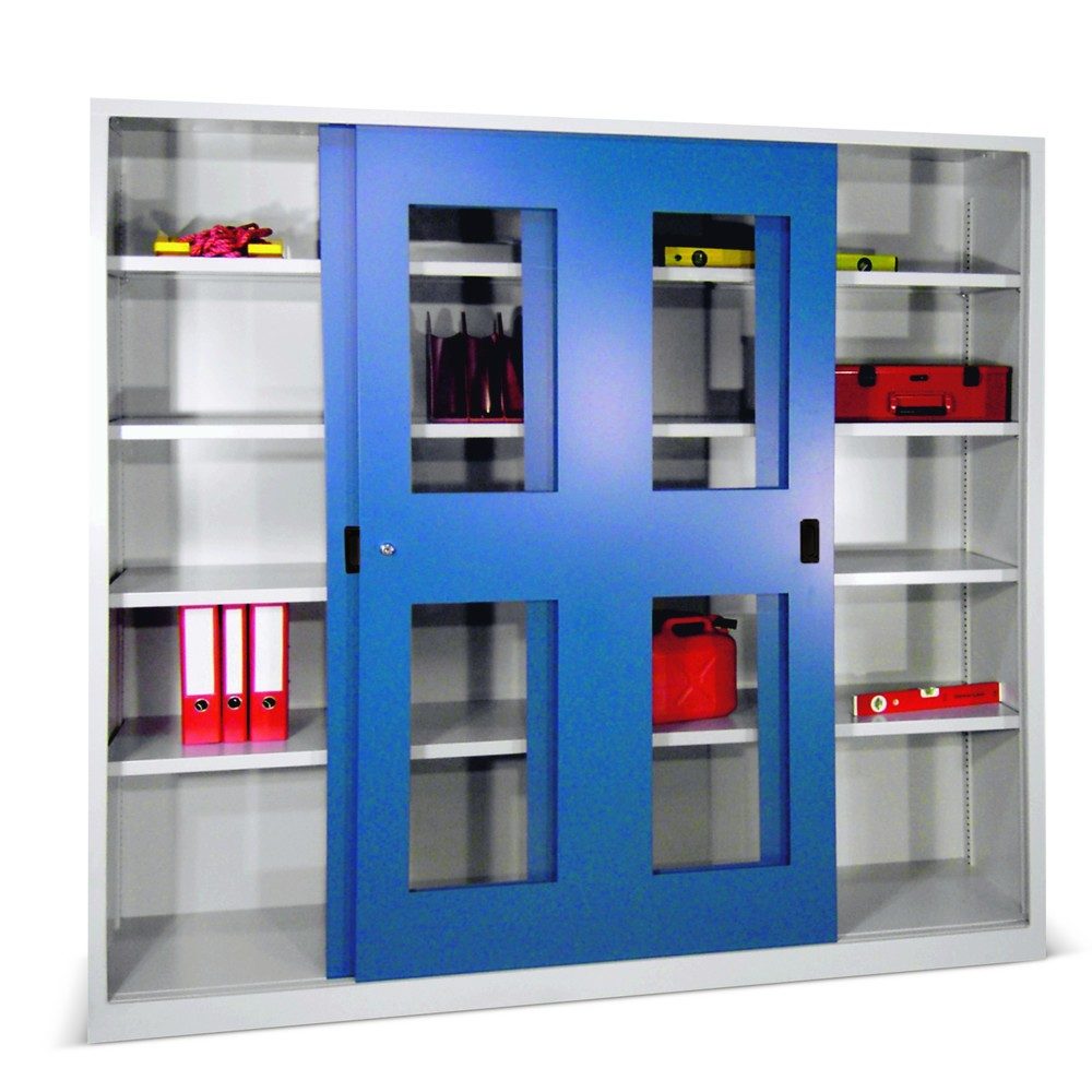 PAVOY Schiebetürenschrank mit Sichtfenstern, 8 Fachböden + Trennwand, HxBxT 1.950 x 2.000 x 500 mm, reinweiss, reinweiss