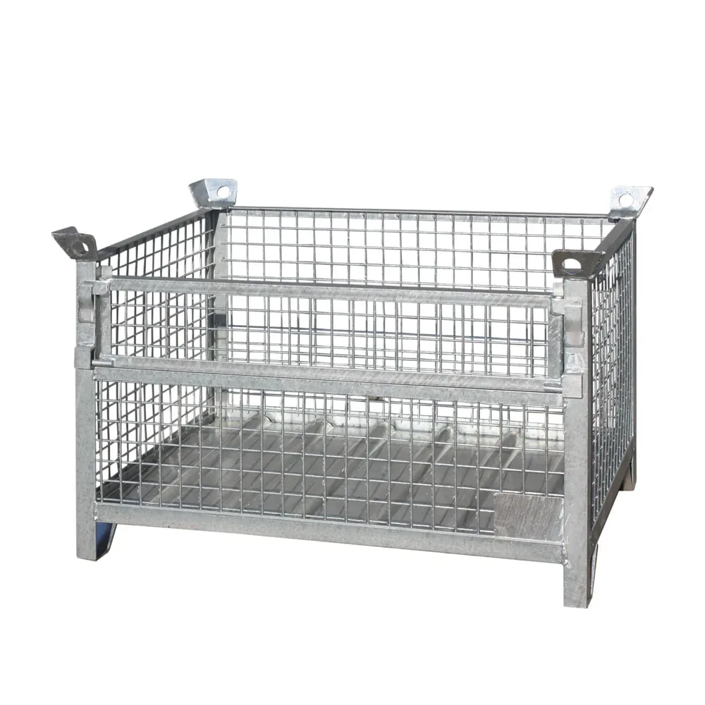 Gitterbox-Stapelbox, LxBxH 1200 x 800 x 750 mm, Längswand 1/3 klappbar, verzinkt Eichinger