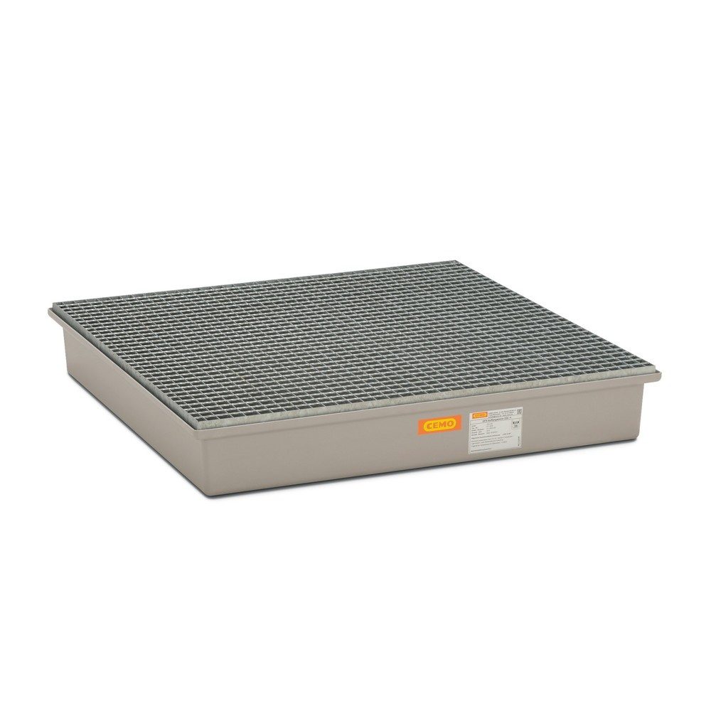 CEMO Auffangwanne aus GFK, HxBxT 210 x 1.280 x 1.280 mm, Gitterrost aus Stahl