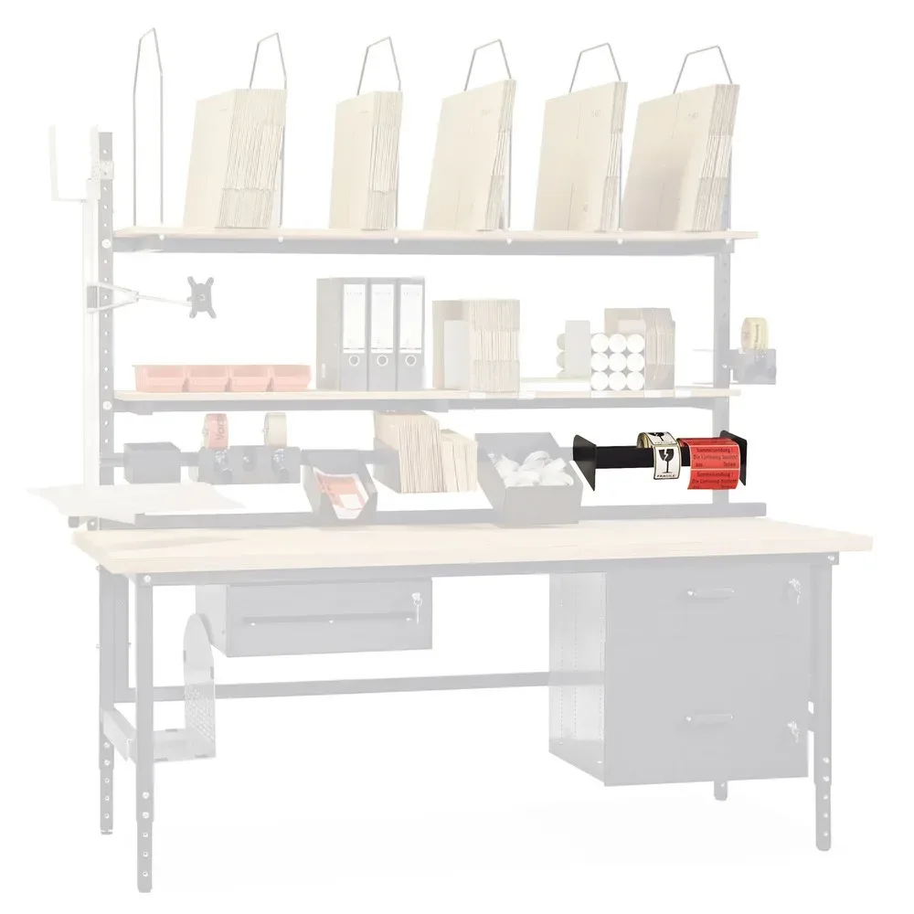 Halter für Etikettenrollen für DAHMEN Packtische Classic und Multiplex, 800 mm, anthrazit