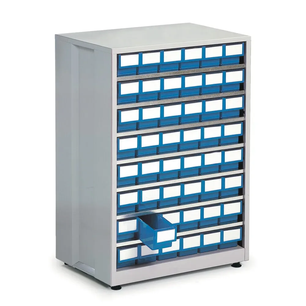 Schubladenregal, mit 48 Schubladen, blau