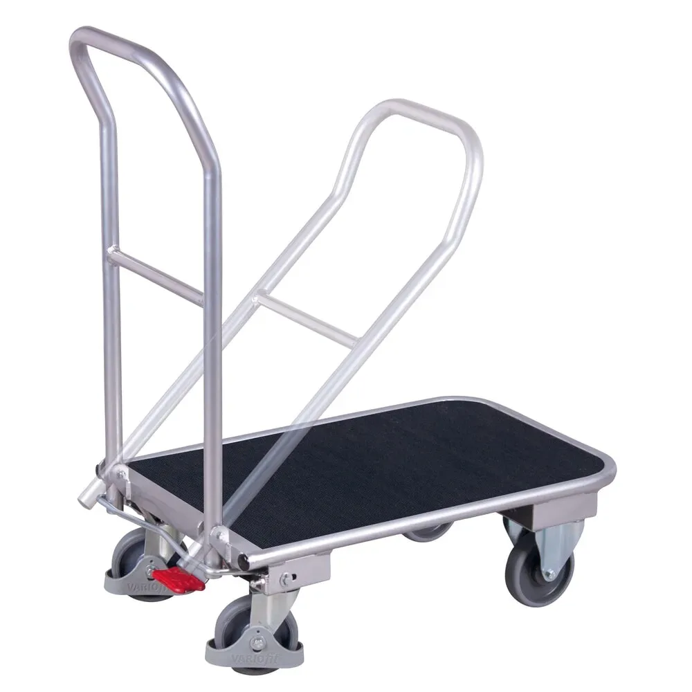 Klappbügelwagen, Aluminium/ Riffelblech, Gummi, alusilber/schwarz, L 900 x B 600 mm, klappbarer mit Querstrebe, TPE-Rollen mit EasySTOP, bis 150 kg
