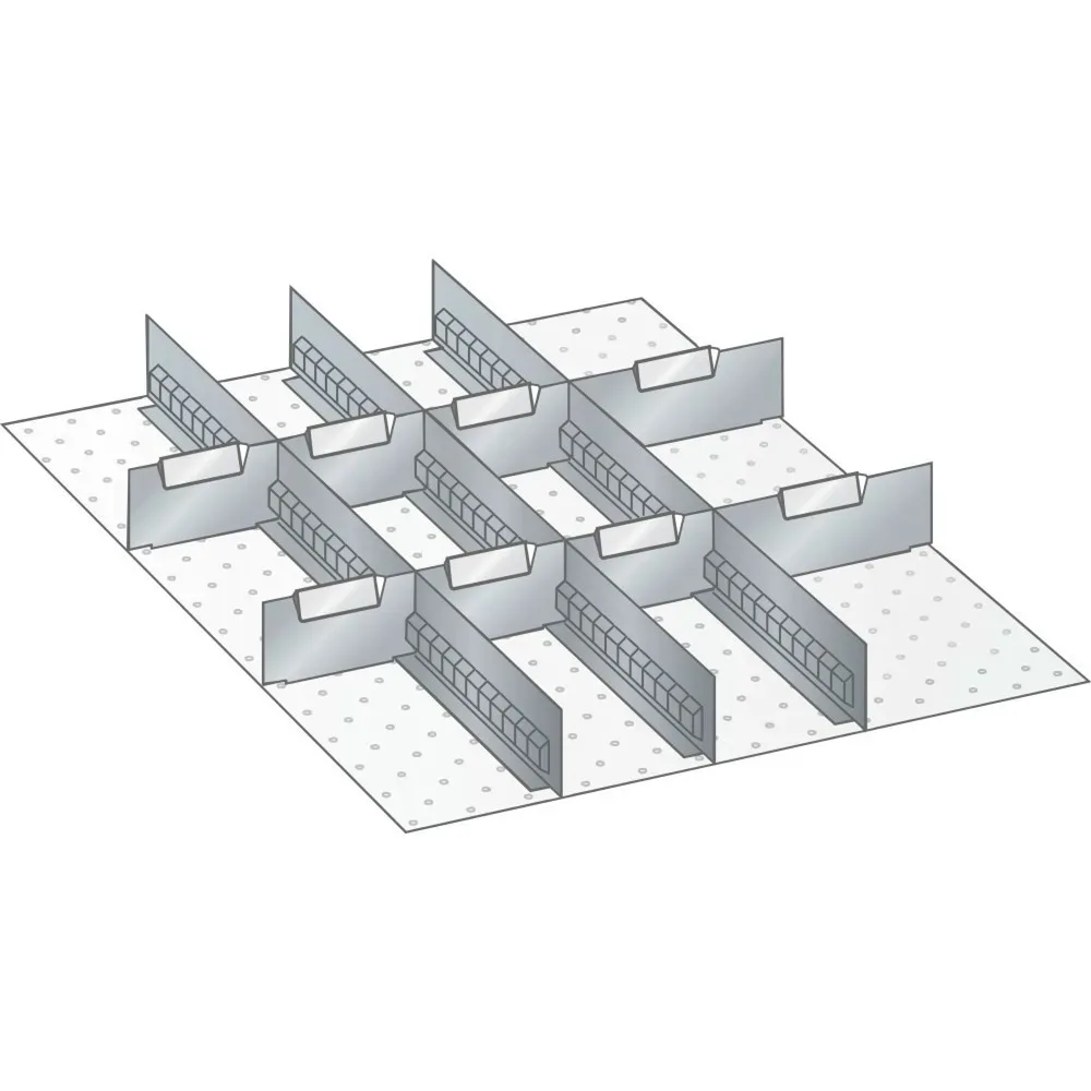 LISTA Einteilungs-Set für Schubladenmaße 459 x 612 mm, Schlitzwände und Trennbleche zur flexiblen Unterteilung, 3 Schlitzwände, 6 + 2 Trennbleche, Fronthöhe