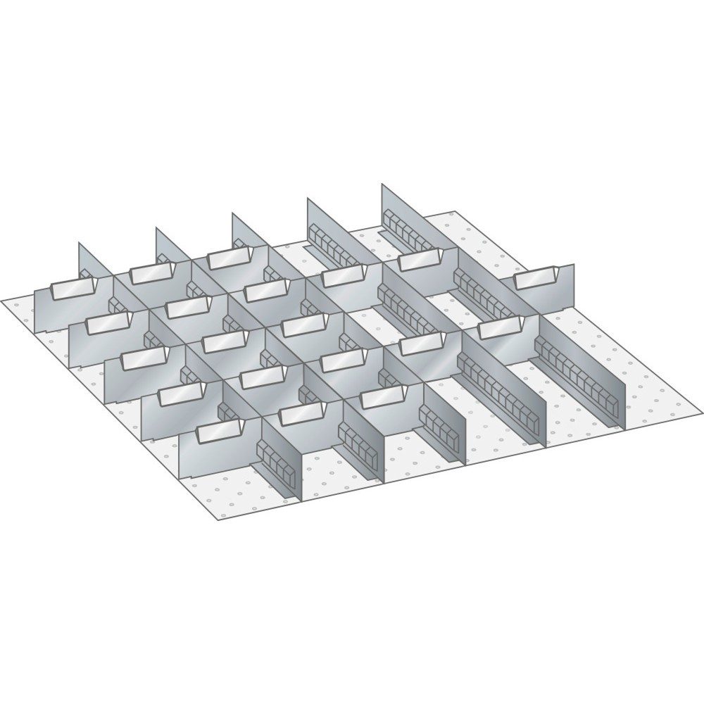 Schubladeneinteilungsmaterial-Set, 5 Schlitzwände und 20 Trennbleche, 25-teilig, für Fronthöhe 75 mm LISTA