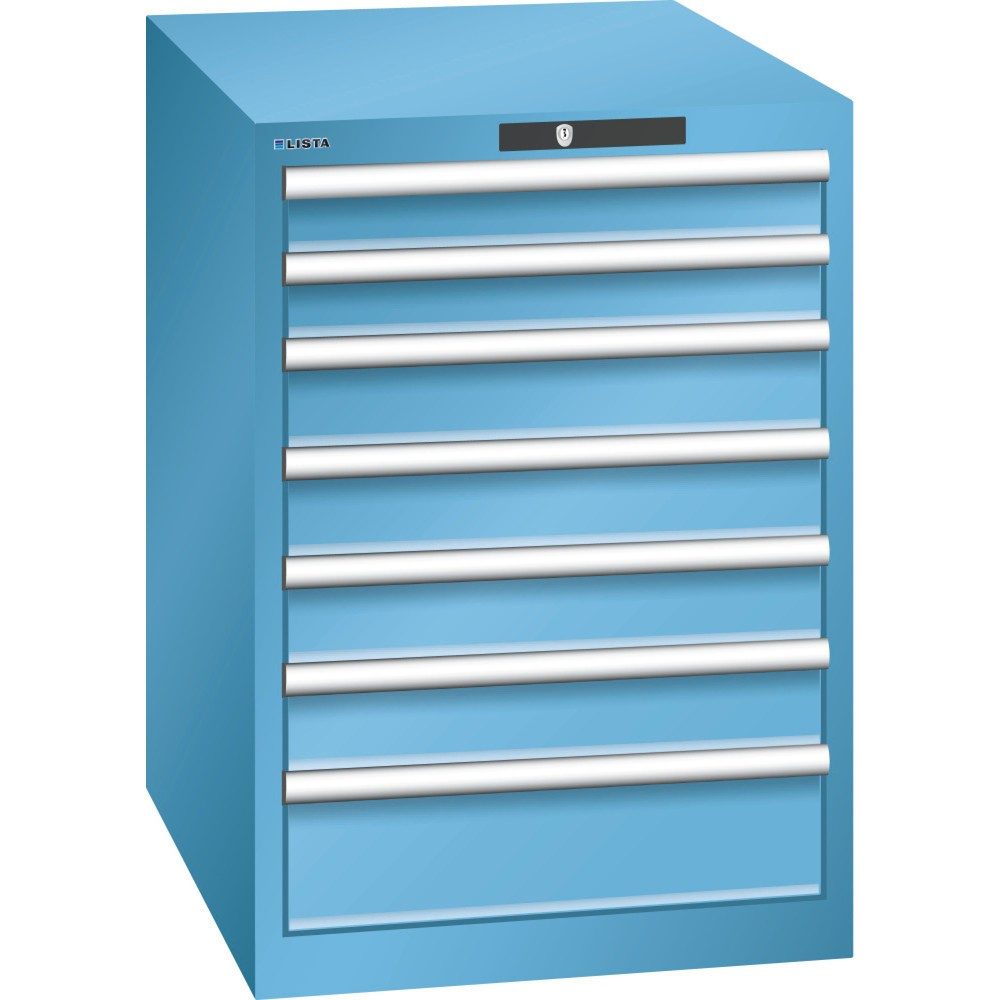 LISTA Schubladenschrank 27x36E, (BxTxH) 564x725x800mm, 7 Schubladen, 2 x 75 / 4 x 100 / 1 x 150, lichtblau, KEY Lock