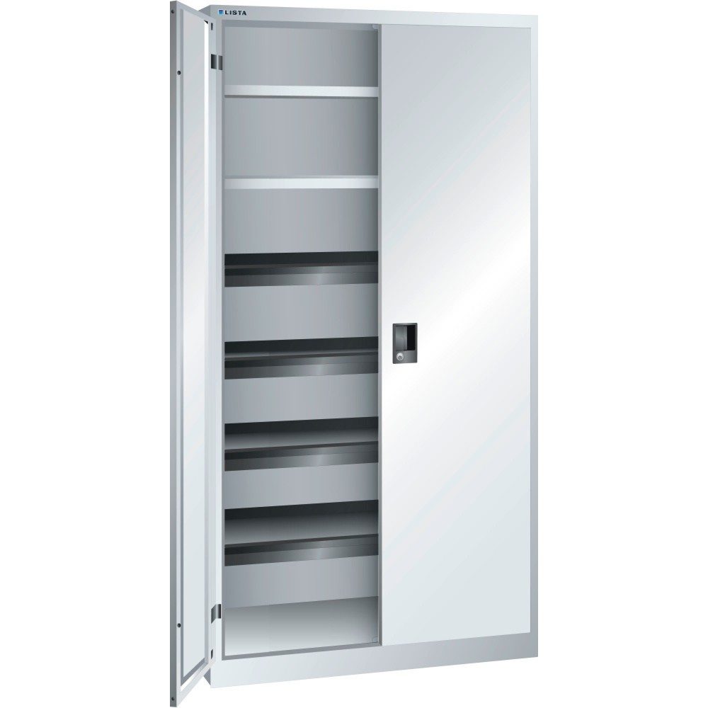 LISTA Flügeltürschrank, (BxTxH) 1000x580x1950mm, 4 Auszug-, 2 Verstellböden, lichtgrau, CODE Lock