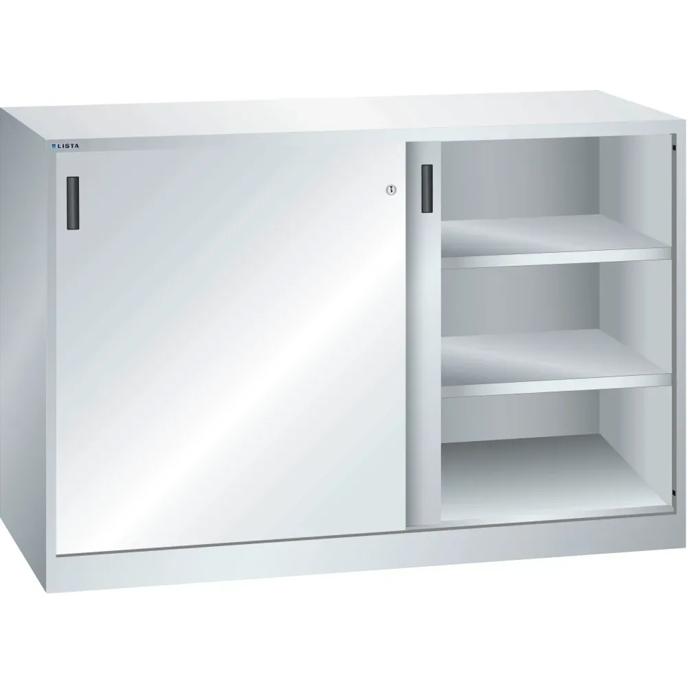 Schiebetürschrank, HxB 1000 x 1500 mm, Trennwand, Tiefe 500 mm, lichtgrau RAL 7035 LISTA