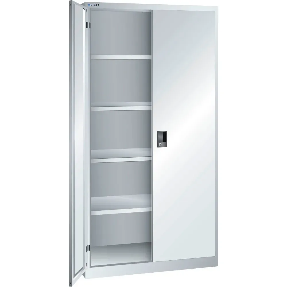Flügeltürenschrank, HxBxT 1950 x 1000 x 580 mm, Leergehäuse mit 4 Fachböden, lichtgrau LISTA