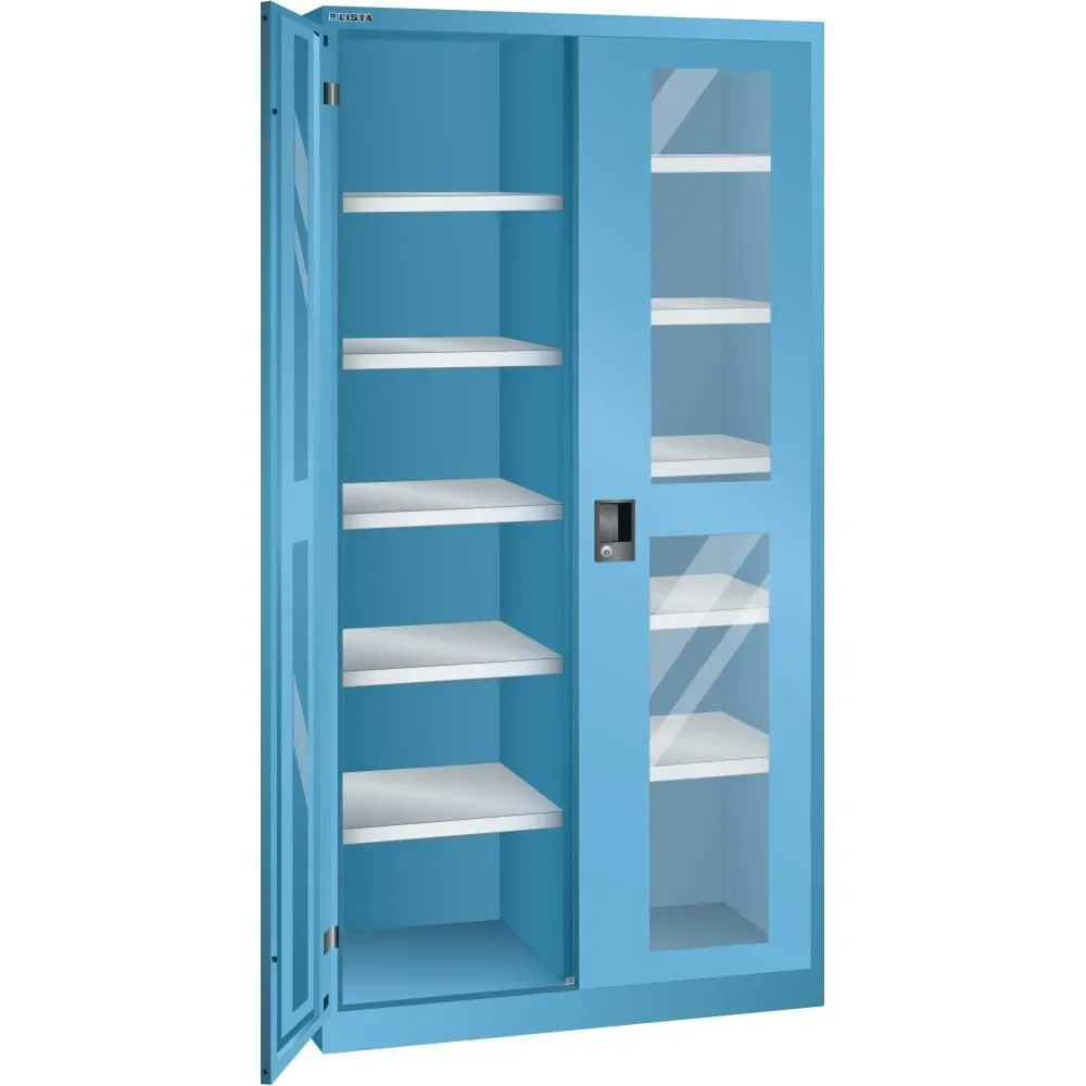LISTA Flügeltürschrank mit Sichtfenster, (BxTxH) 1000x500x1950mm, 10 Verstellböden, lichtblau, CODE Lock