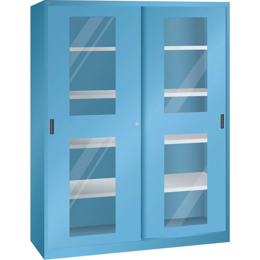 LISTA Schiebetürschrank, (BxTxH) 1500x400x1950mm, 8 Verstellböden, Sichtfenster, Tiefe 500mm, lichtblau