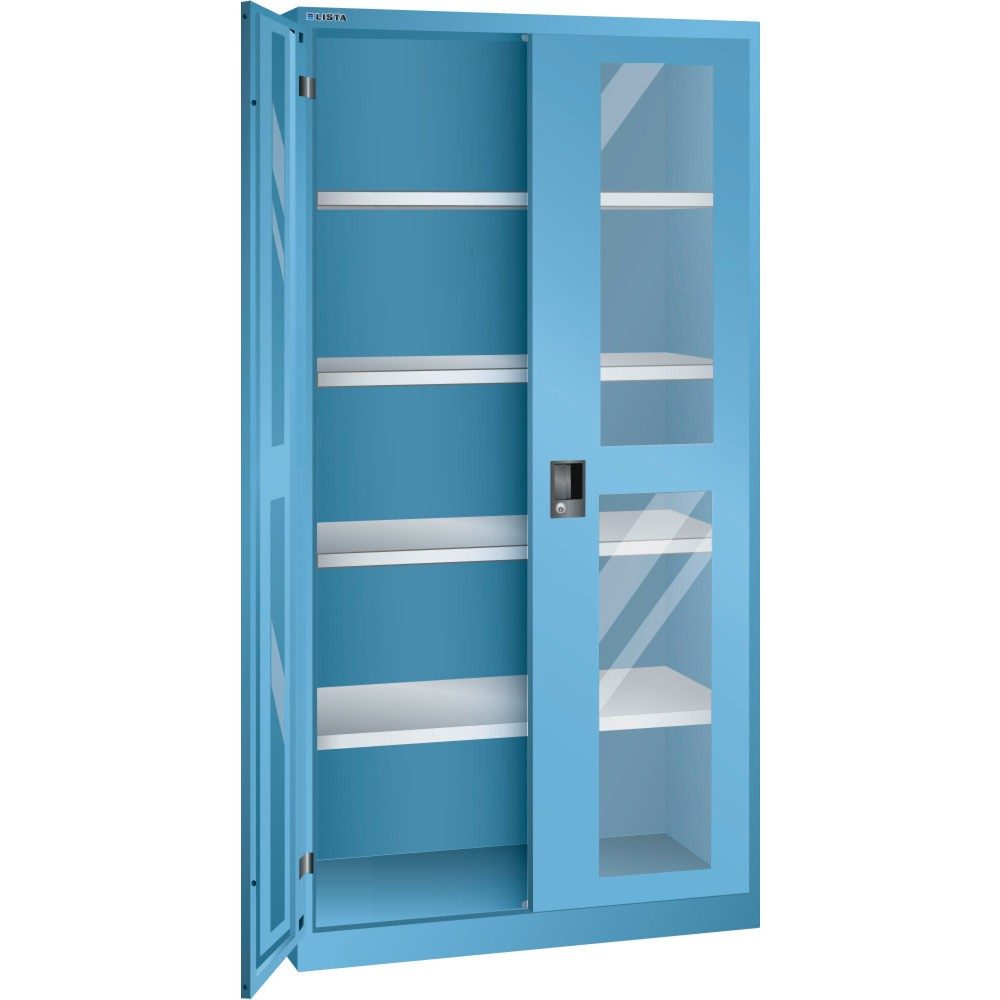 LISTA Flügeltürschrank mit Sichtfenster, (BxTxH) 1000x500x1950mm, 4 Verstellböden, lichtblau, KEY Lock