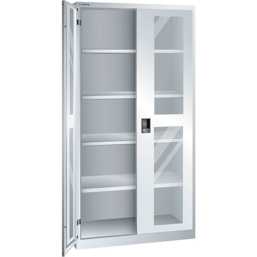 LISTA Flügeltürschrank mit Sichtfenster, (BxTxH) 1000x400x1950mm, 4 Verstellböden, lichtgrau, RFID Lock