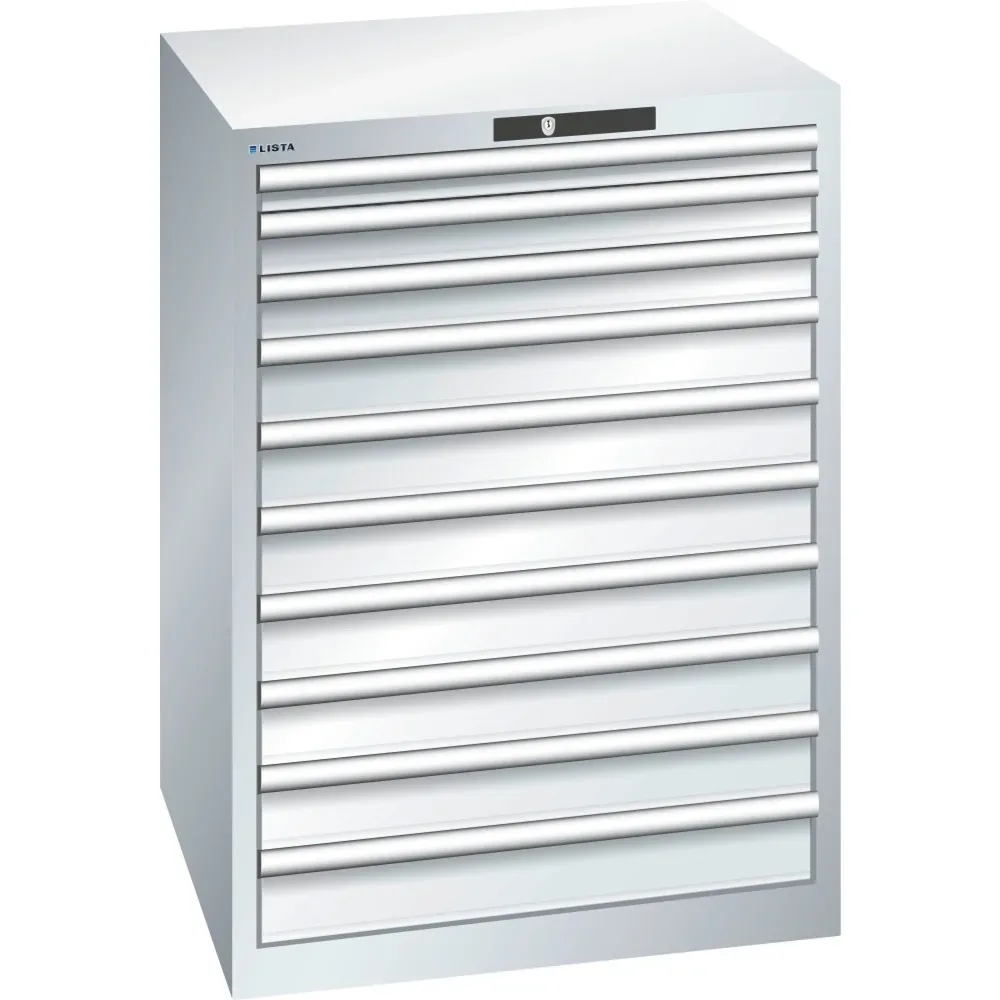 LISTA Schubladenschrank 36x36E, (BxTxH) 717x725x1000mm, 10 Schubladen, 1 x 50 / 2 x 75 / 7 x 100, lichtgrau, CODE Lock
