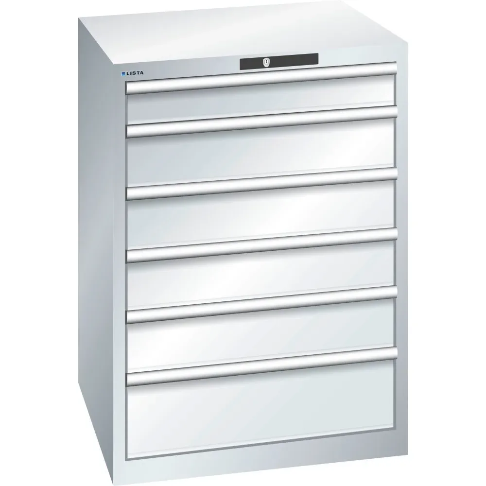 Schubladenschrank, Stahlblech, HxB 1000 x 717 mm, 6 Schubladen, lichtgrau LISTA