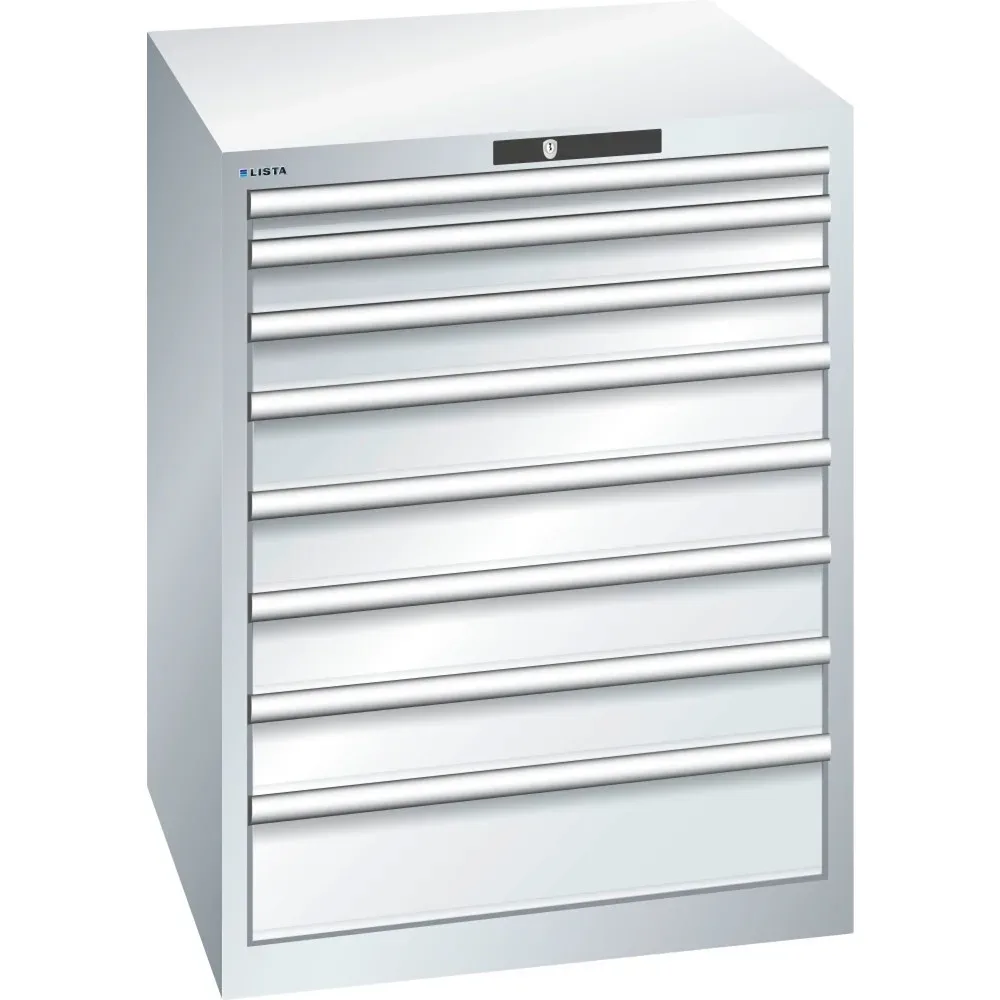 LISTA Schubladenschrank 36x36E, (BxTxH) 717x725x850mm, 8 Schubladen, Fronthöhen 50-150mm, lichtgrau, RFID Lock
