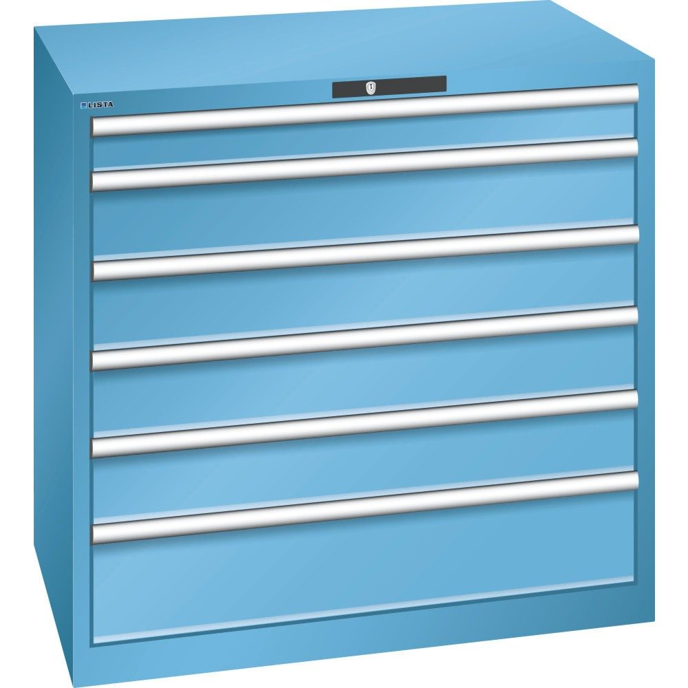 LISTA Schubladenschrank 54x36E, (BxTxH) 1023x725x1000mm, 6 Schubladen TK 200kg, lichtblau, CODE Lock