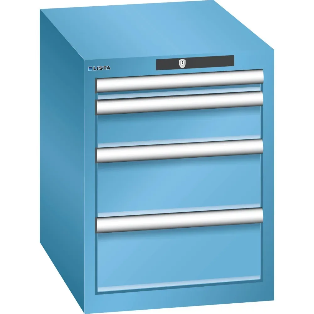 LISTA Schubladenschrank 18x27E, (BxTxH) 411x572x533mm, 4 Schubladen, 1 x 50 / 1 x 100 / 2 x 150, lichtblau, KEY Lock