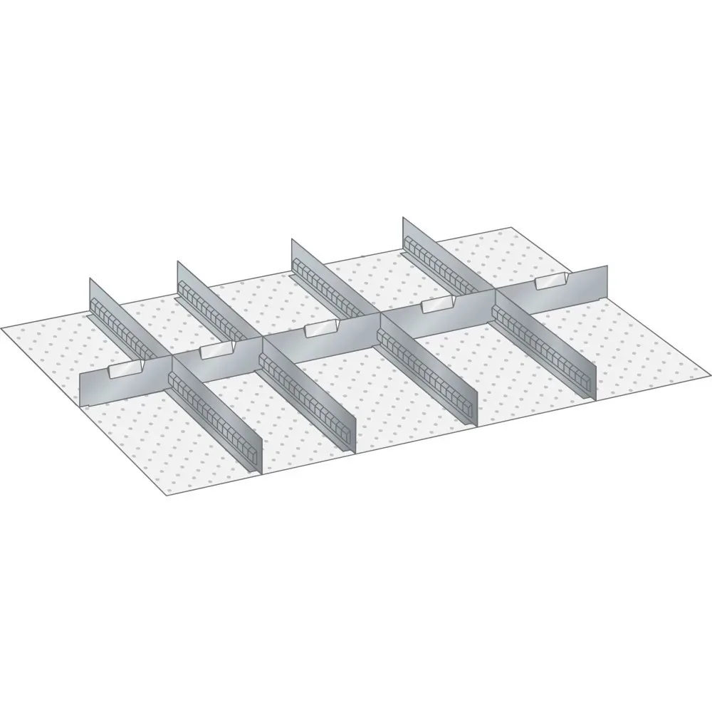 Schubladeneinteilungsset, 4 Schlitzwände, 5 Trennbleche, 9-teilig, für Fronthöhe 75 mm LISTA