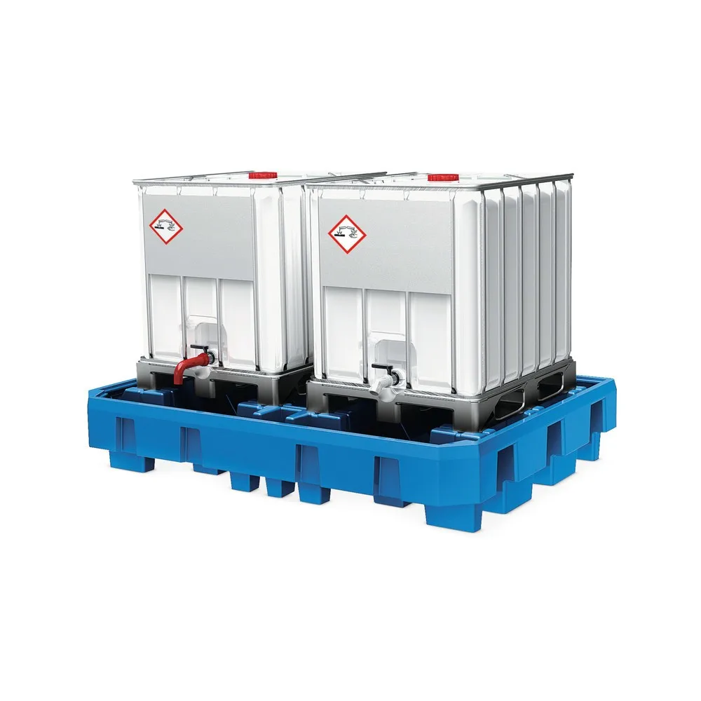 asecos® Auffangwanne aus PE für IBC-Container, integrierter Abfüllbereich, HxBxT 450 x 2.460 x 1.800 mm, ohne Gitterrost
