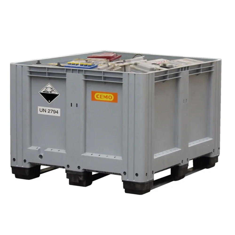 Cemo Altbatterie-Box, Hart-Polyethylen (PEHD), grau/orange, B 1200 x T 1000 x H 760 mm, 610 l, bis 600 kg