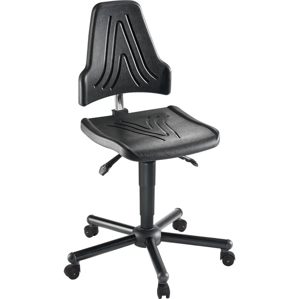 XXL-Arbeitsdrehstuhl meychair Workster Pro W19-11361, elektrisch leitfähig, mit Rollen, höhenverstellbar, bis 250 kg, Polyurethanschaum, desinfektionsmittelbeständig, schwarz