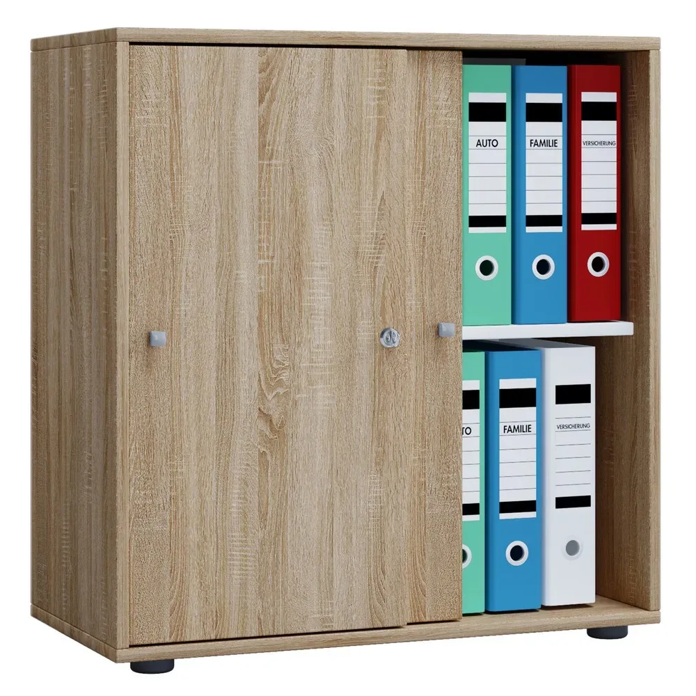 VCM - Büroschrank mit 2 Fächern | moderner Aktenschrank mit Schiebetüren | Maße ca. B. 70 x  H. 73 x T. 37 cm – Lona 2-Fach, One Size, Sonoma-Eiche