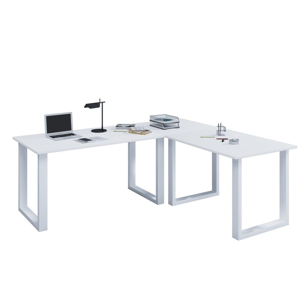 VCM Büro-Eckschreibtisch Lona, U-Fussgestell, Tischplatten BxT 2.200 x 800 und 1.900 x 800 mm, weiss