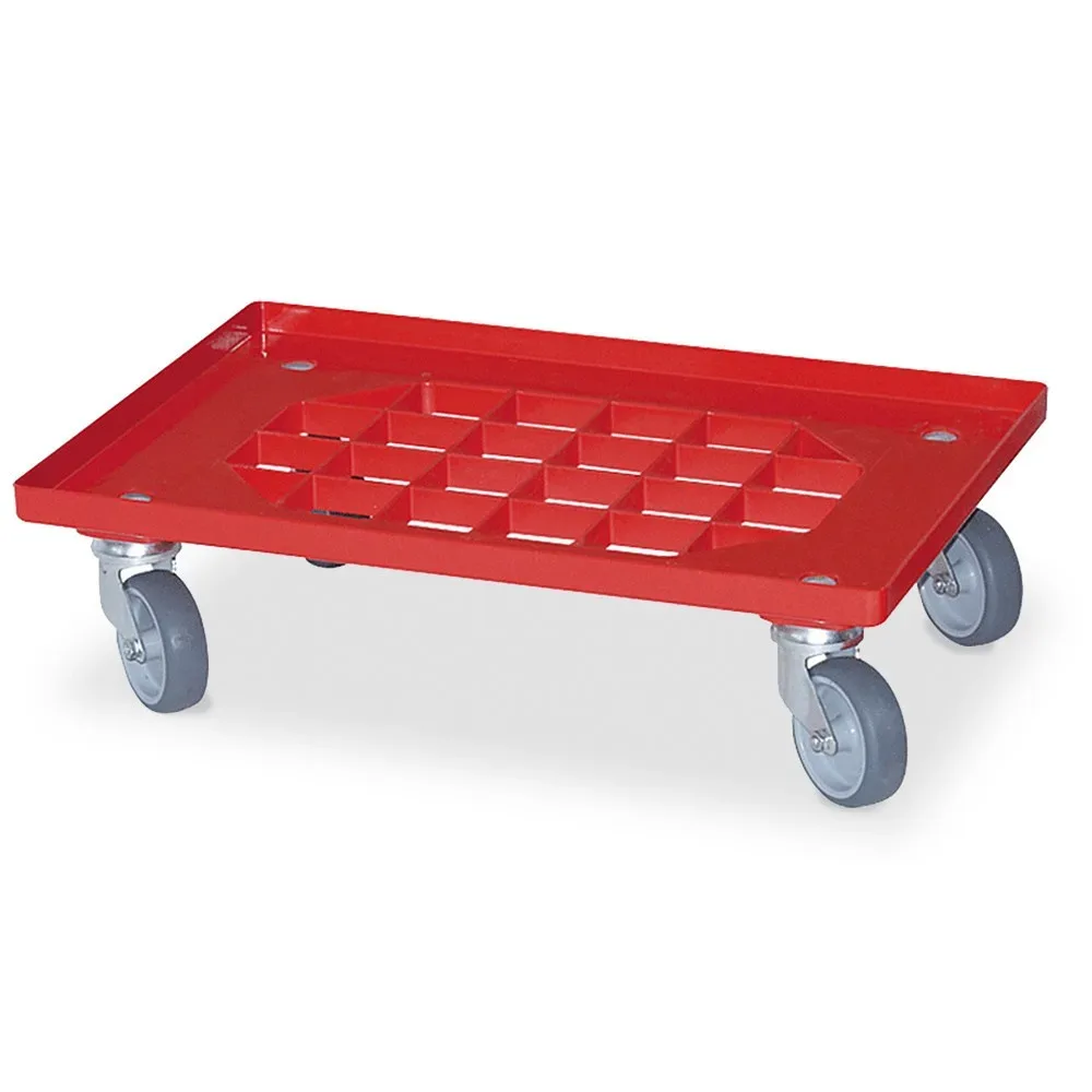 Transportroller für Eurobehälter 600 x 400 mm, mit Gitterdeck, TK 250 kg, rot