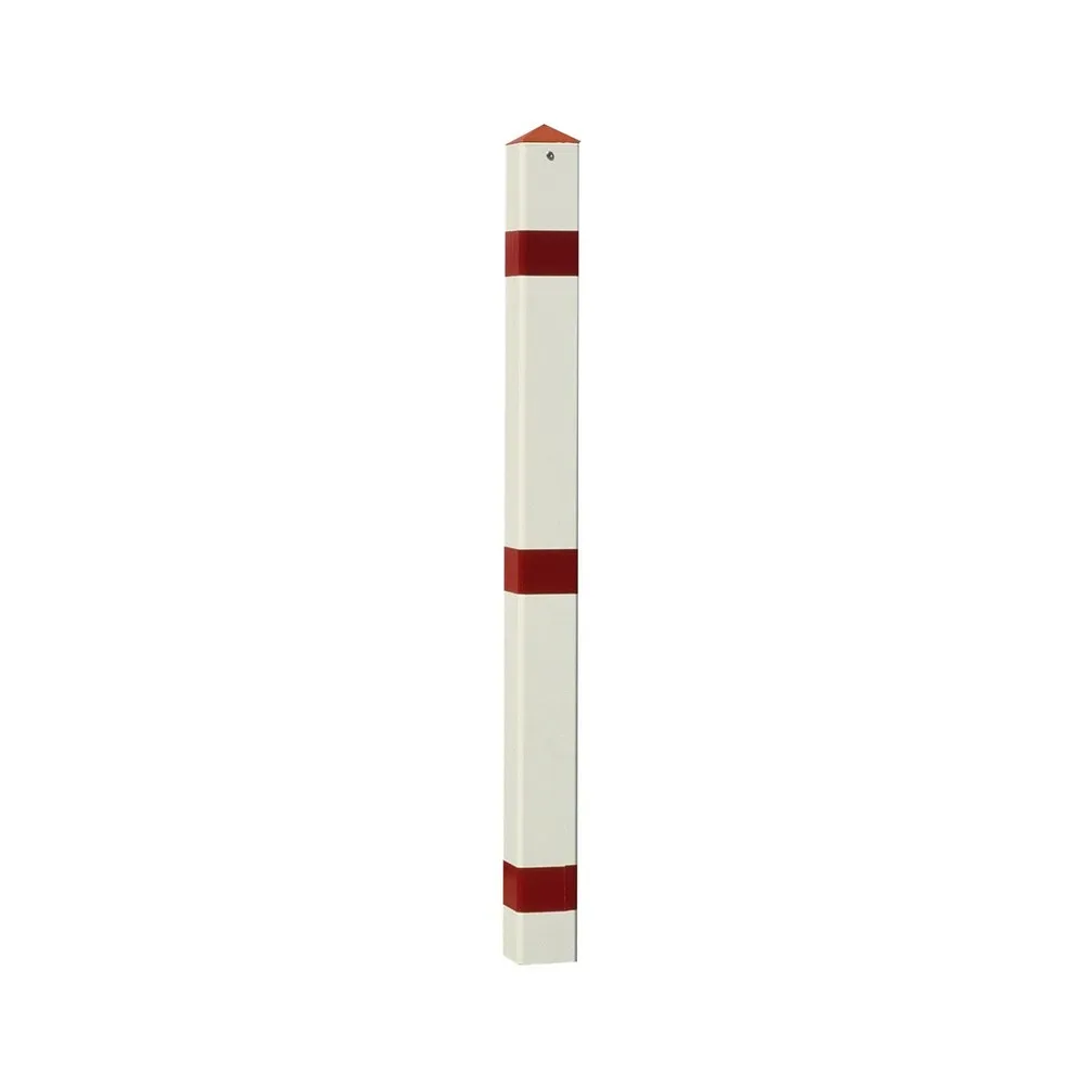 URBANUS Sperrpfosten aus Stahl, herausnehmbar, Vierkant 70x70 mm mit Bodenhülse, rot/weiss