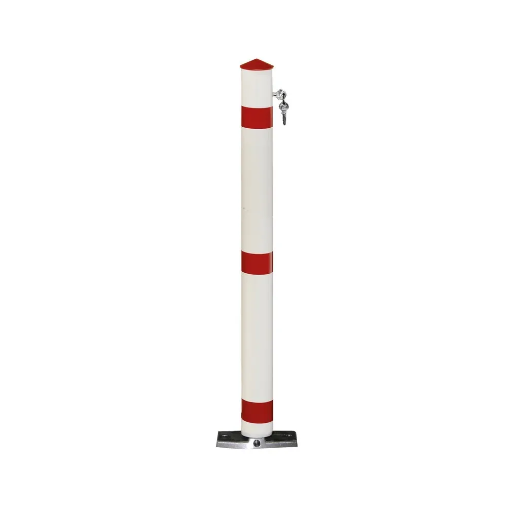 URBANUS Sperrpfosten aus Aluminium, umlegbar + automatisch aufrichtbar, Rundrohr Ø 76 mm mit Feuerwehr-Dreikant, rot/weiss