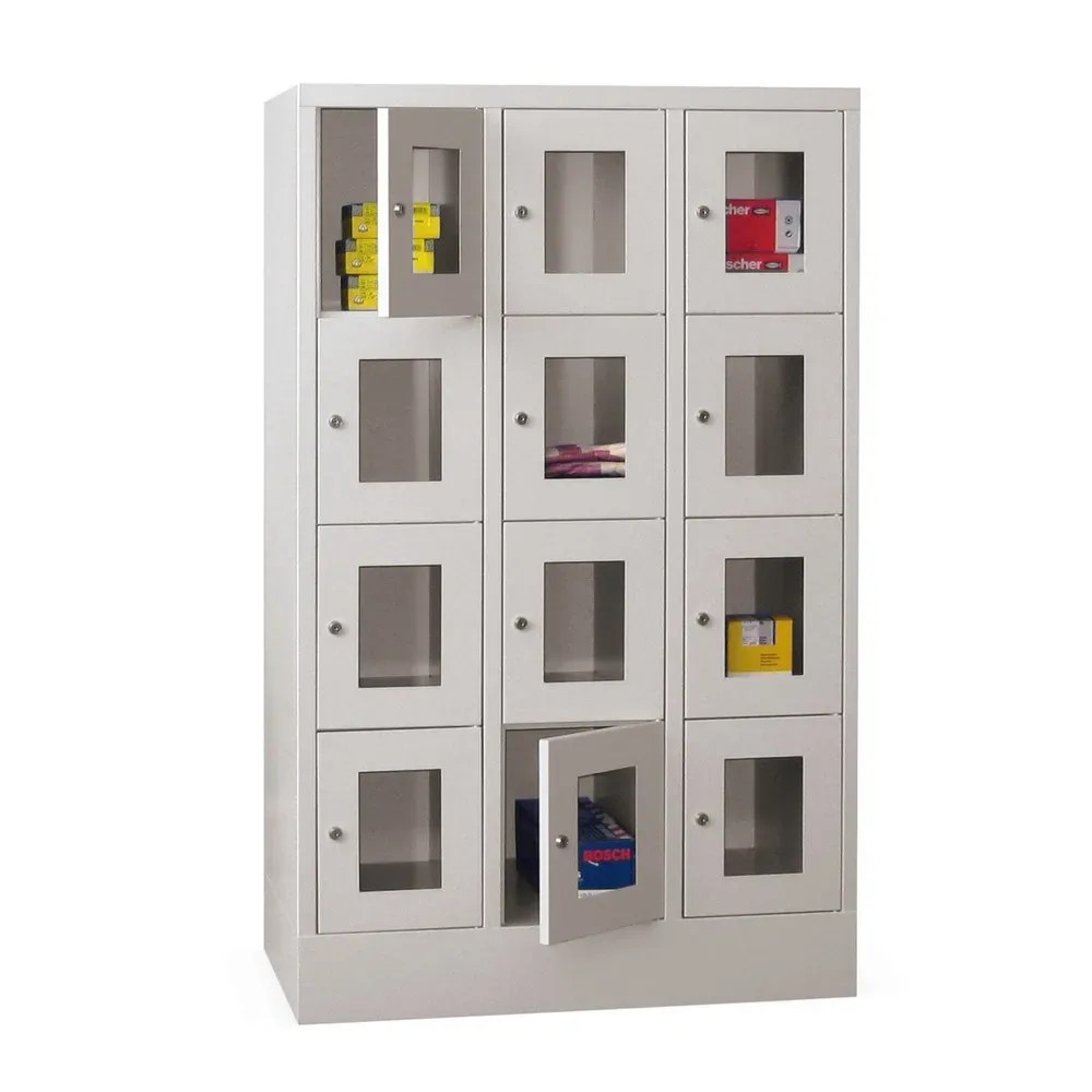 PAVOY Schliessfachschrank mit Sichtfenster, 3 x 4 Fächer, HxBxT 1.518 x 900 x 500 mm, anthrazitgrau, anthrazitgrau