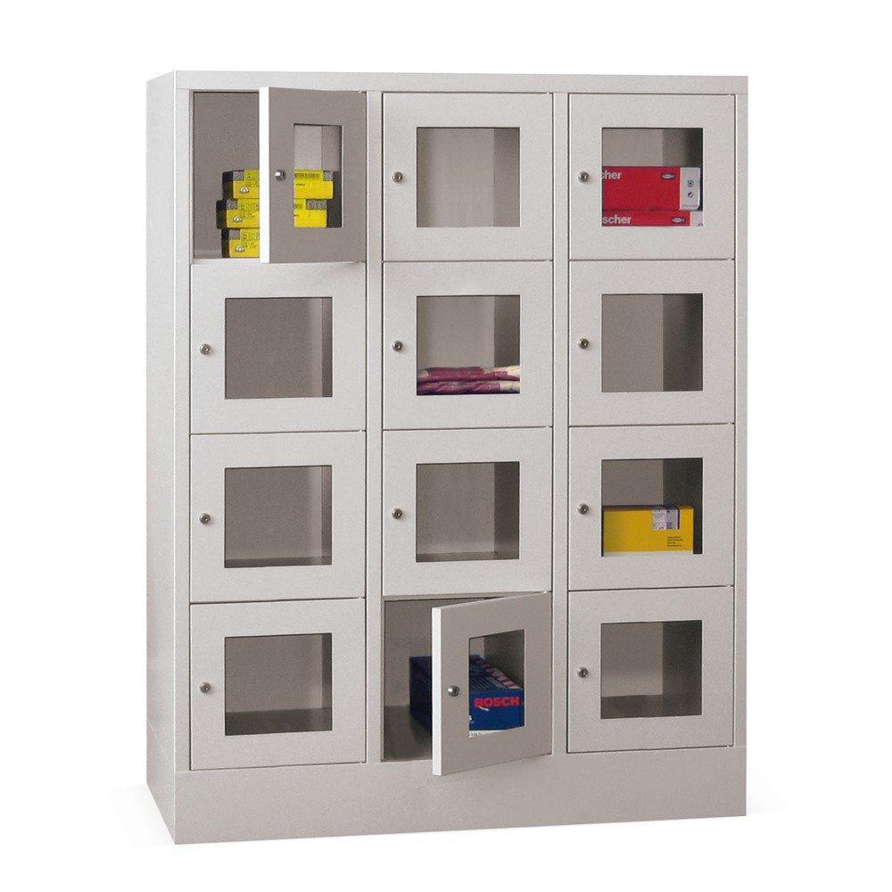 PAVOY Schliessfachschrank mit Sichtfenster, 3 x 4 Fächer, HxBxT 1.518 x 1.200 x 500 mm, reinweiss, reinweiss