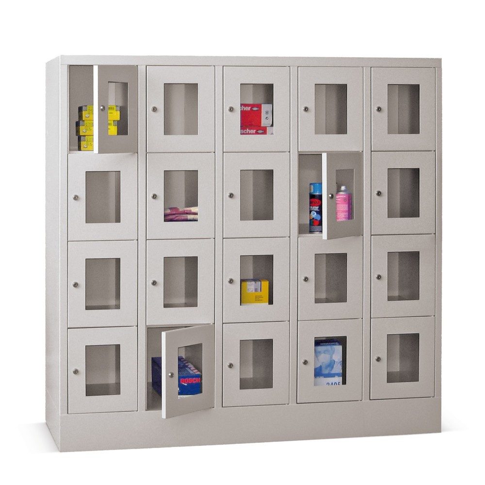 PAVOY Schliessfachschrank mit Sichtfenster, 5 x 4 Fächer, HxBxT 1.518 x 1.500 x 500 mm, lichtblau, lichtgrau
