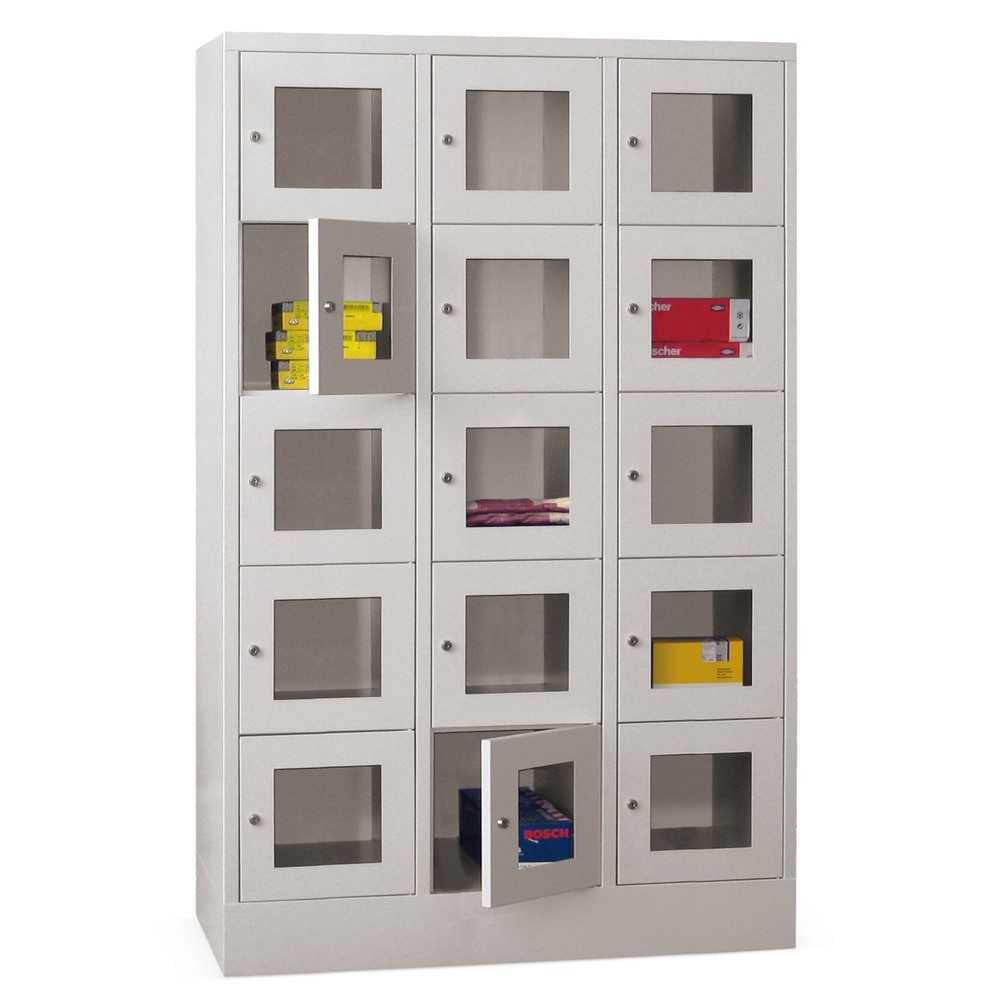 PAVOY Schliessfachschrank mit Sichtfenster, 3 x 5 Fächer, HxBxT 1.850 x 900 x 500 mm, anthrazitgrau, lichtgrau