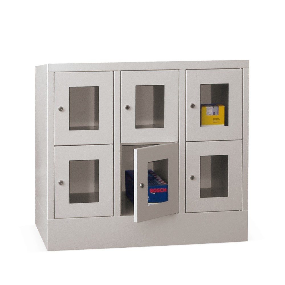 PAVOY Schliessfachschrank mit Sichtfenster, 3 x 2 Fächer, HxBxT 855 x 900 x 500 mm, feuerrot, lichtgrau