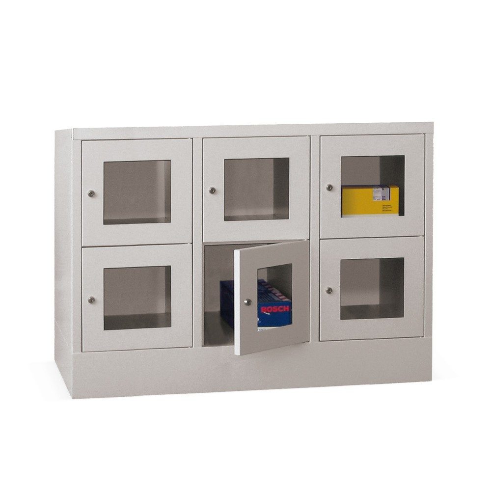 PAVOY Schliessfachschrank mit Sichtfenster, 3 x 2 Fächer, HxBxT 855 x 1.200 x 500 mm, reinweiss, reinweiss
