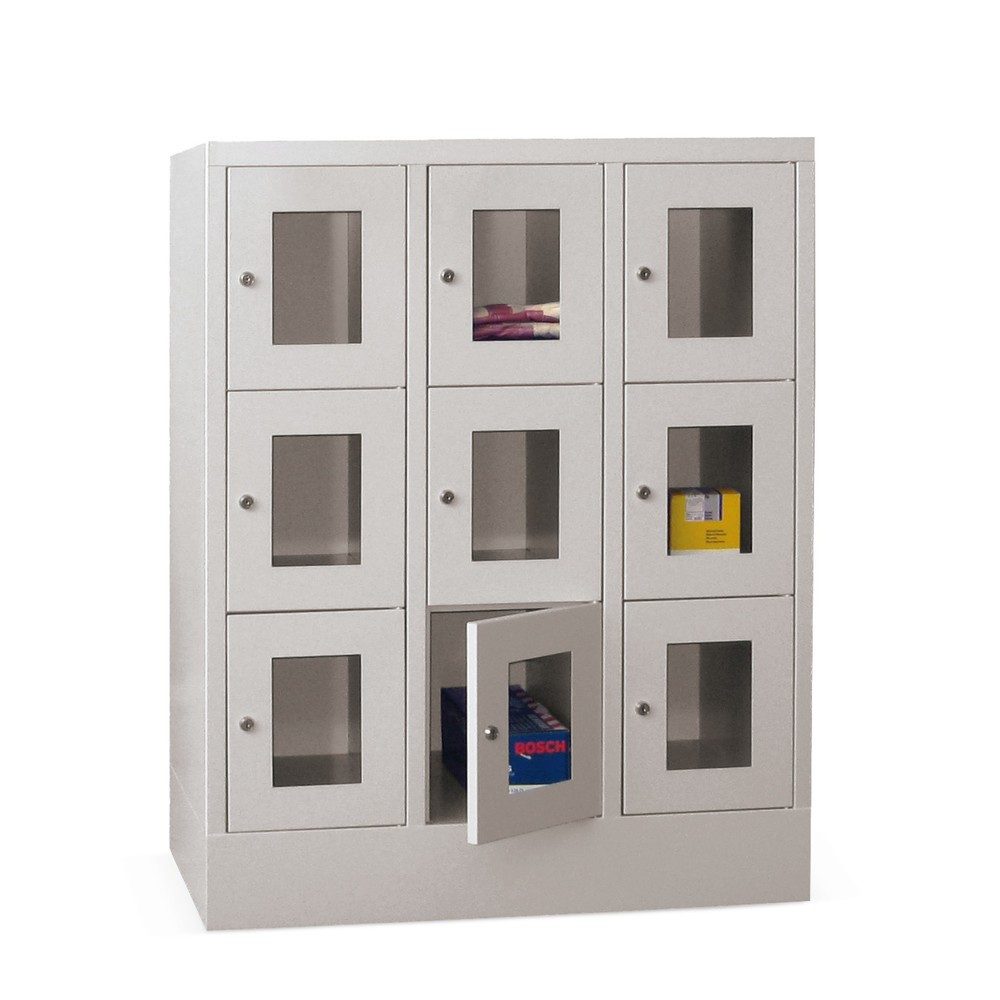 PAVOY Schliessfachschrank mit Sichtfenster, 3 x 3 Fächer, HxBxT 1.187 x 900 x 500 mm, anthrazitgrau, anthrazitgrau