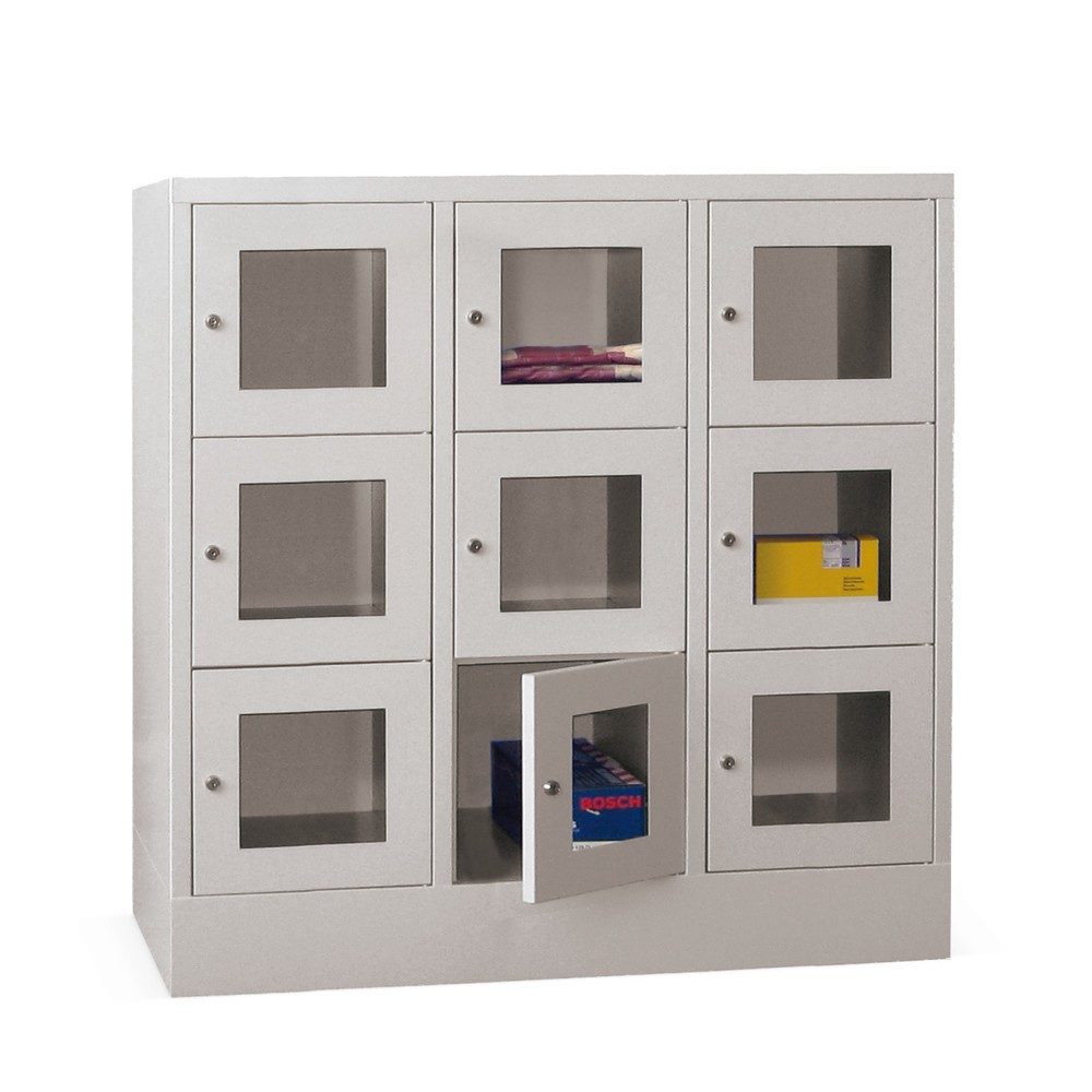 PAVOY Schliessfachschrank mit Sichtfenster, 3 x 3 Fächer, HxBxT 1.187 x 1.200 x 500 mm, anthrazitgrau, anthrazitgrau