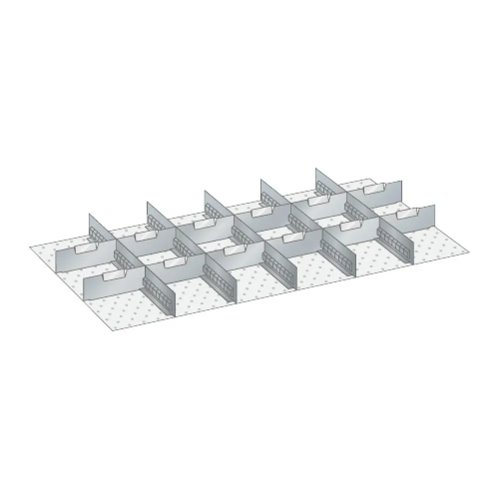 Schubladeneinteilungsset, 5 Schlitzwände, 12 Trennbleche, 17-teilig, für Fronthöhe 100, 125 mm LISTA