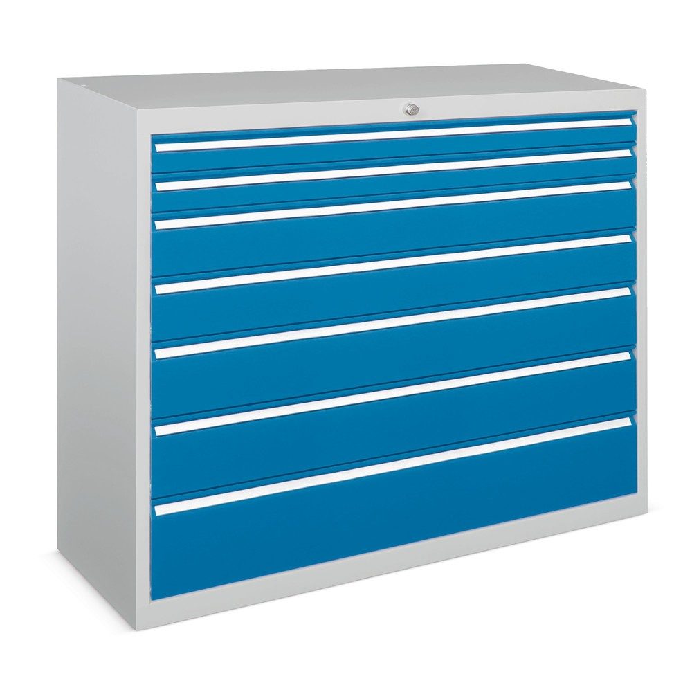 PAVOY Schubladenschrank, Höhe 1.000 mm, Schubladen 8x75 + 1x100 + 1x200 mm, Breite 715 mm, lichtgrau, rubinrot