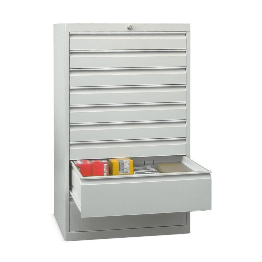 PAVOY Schubladenschrank, Höhe 1.200 mm, Schubladen 1x100 + 5x200 mm, Breite 715 mm, lichtgrau, rubinrot
