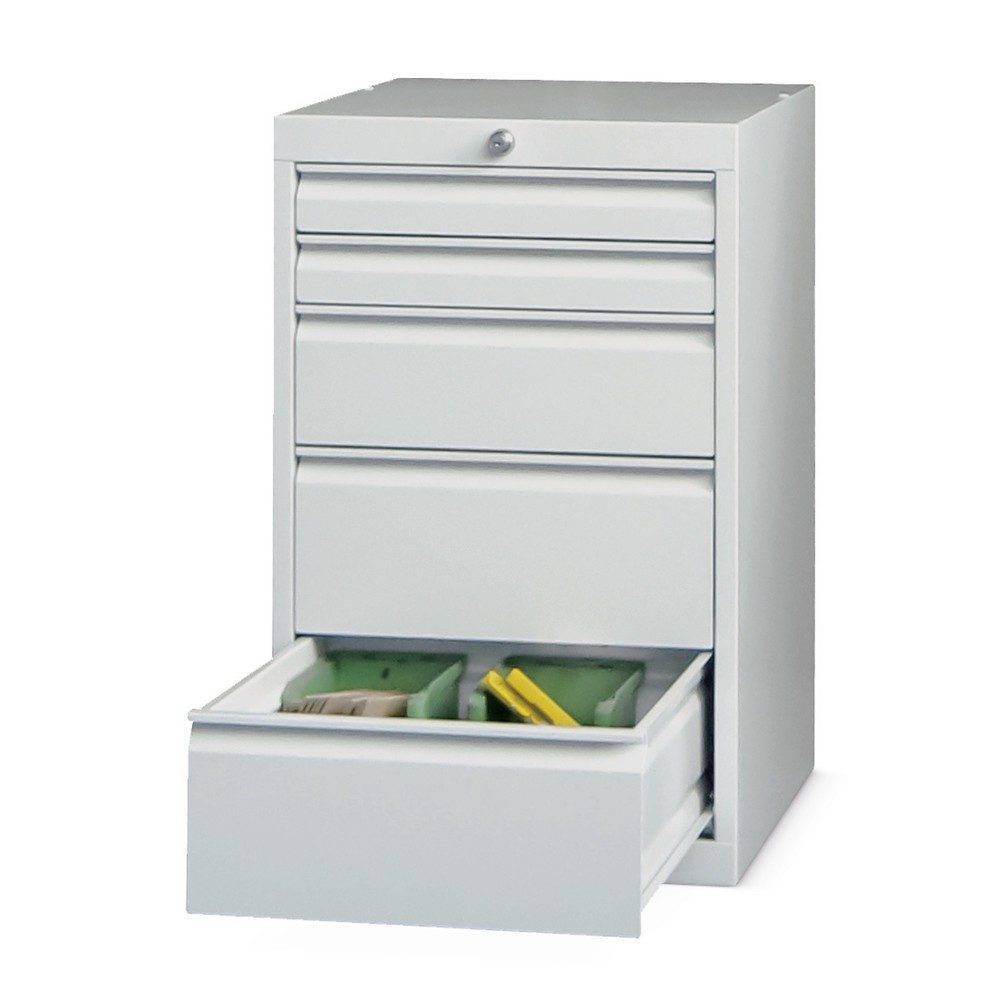 PAVOY Schubladenschrank, Höhe 800 mm, Schubladen 2x100 + 4x125 mm, Breite 500 mm, lichtgrau, himmelblau