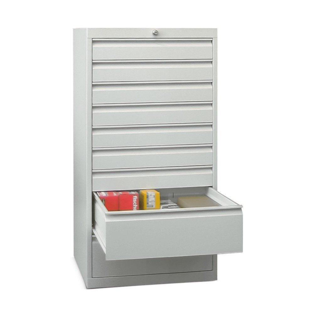 PAVOY Schubladenschrank, Höhe 1.200 mm, Schubladen 1x100 + 5x200 mm, Breite 500 mm, lichtgrau, enzianblau