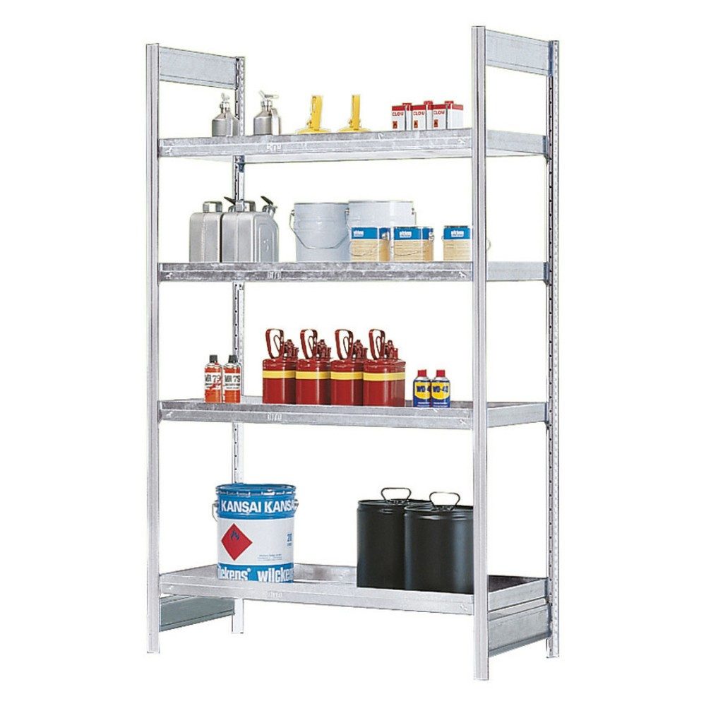 asecos® Gefahrstoffregal, für gewässergefährdende Flüssigkeiten, 4 Stahlwannen à 40 l, Anbaufeld