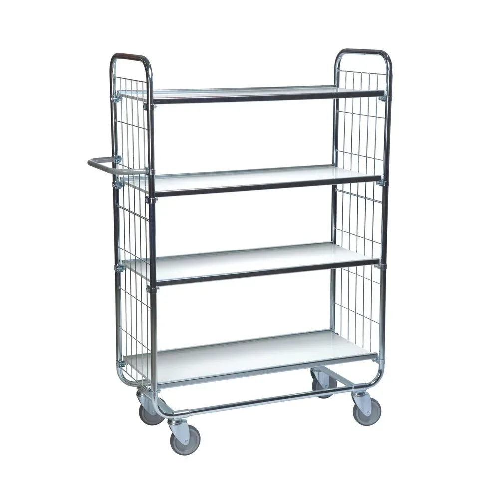 Verzinkter Etagenwagen, 4 Böden, LxBxH 1395 x 470 x 1590 mm, 4 Rollen, 2 feststellbar Kongamek