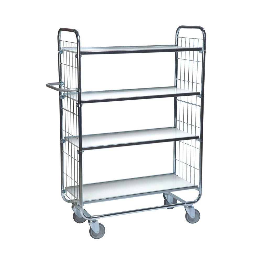 Verzinkter Etagenwagen, 4 Böden, LxBxH 1195 x 470 x 1590 mm, 4 Rollen, 2 feststellbar Kongamek