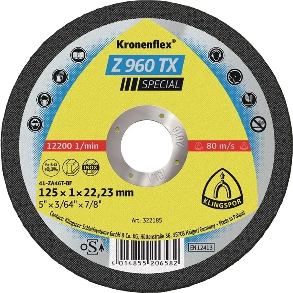 Trennscheibe Z 960 TX D115x1mm ger.INOX Bohr.22,23mm KLINGSPOR, 25 Stück
